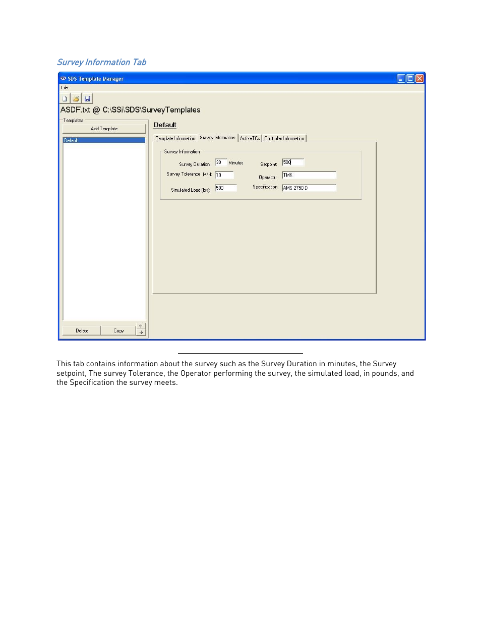 Survey information tab | Super Systems SDS 8120 User Manual | Page 88 / 104