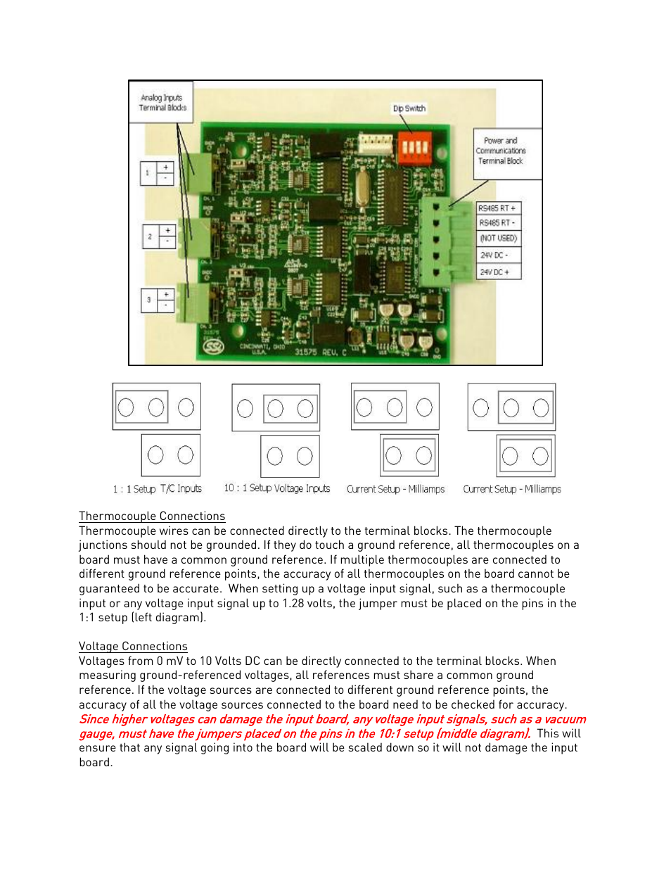 Thermocouple connections, Voltage connections, Thermocouple connections voltage connections | Super Systems DAQ User Manual | Page 13 / 34