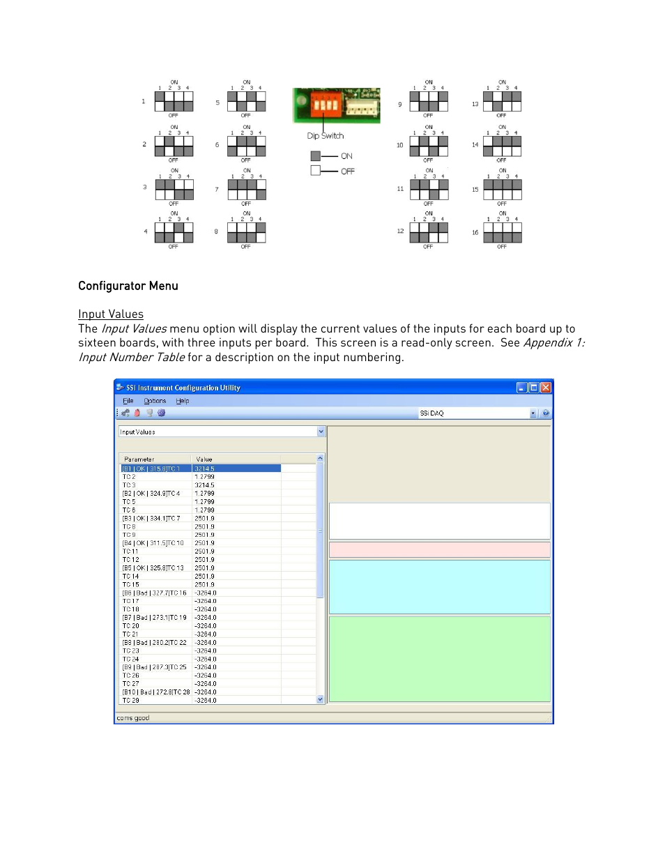 Configurator menu, Input values | Super Systems DAQ User Manual | Page 15 / 34