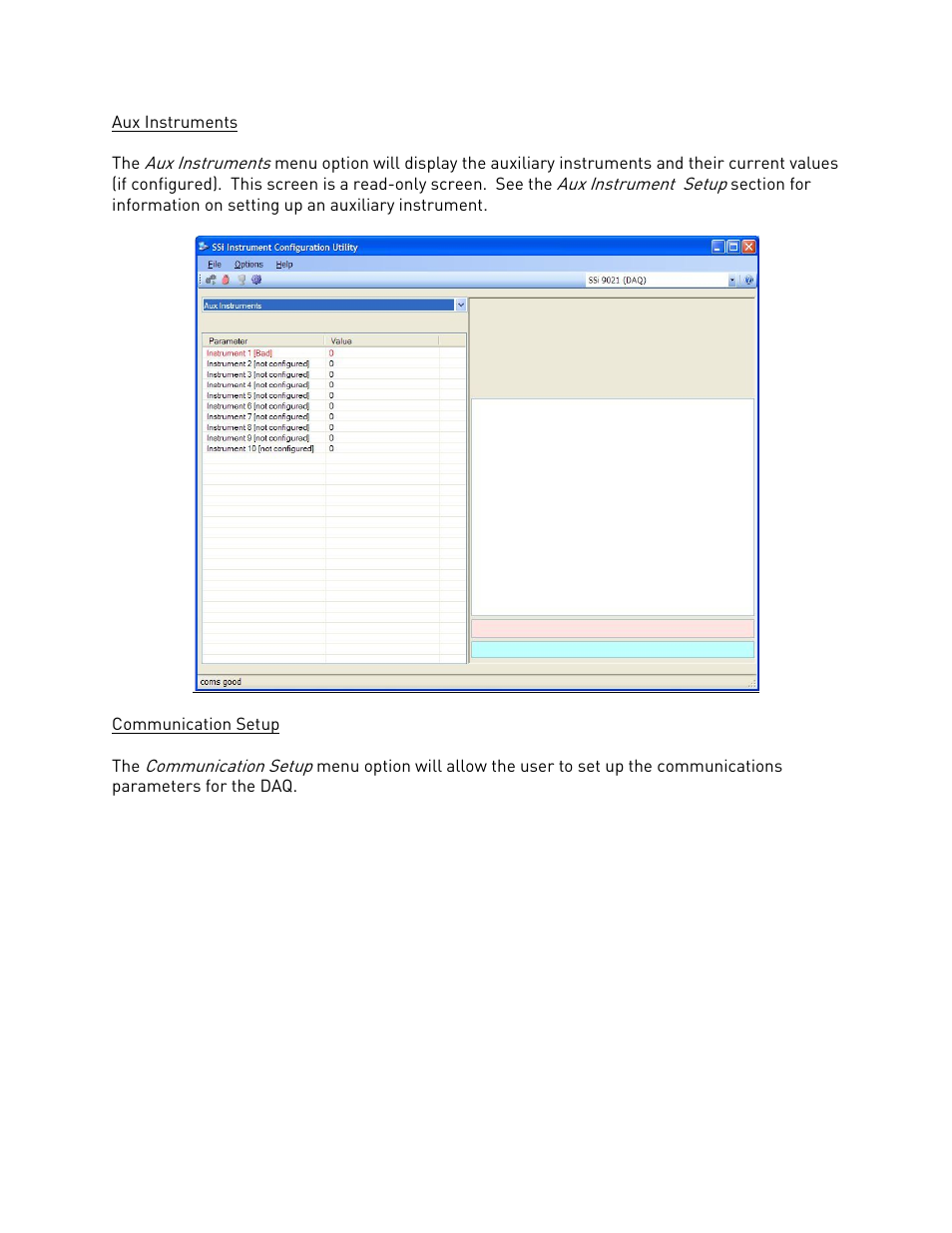 Aux instruments, Communication setup, Aux instruments communication setup | Super Systems DAQ User Manual | Page 16 / 34