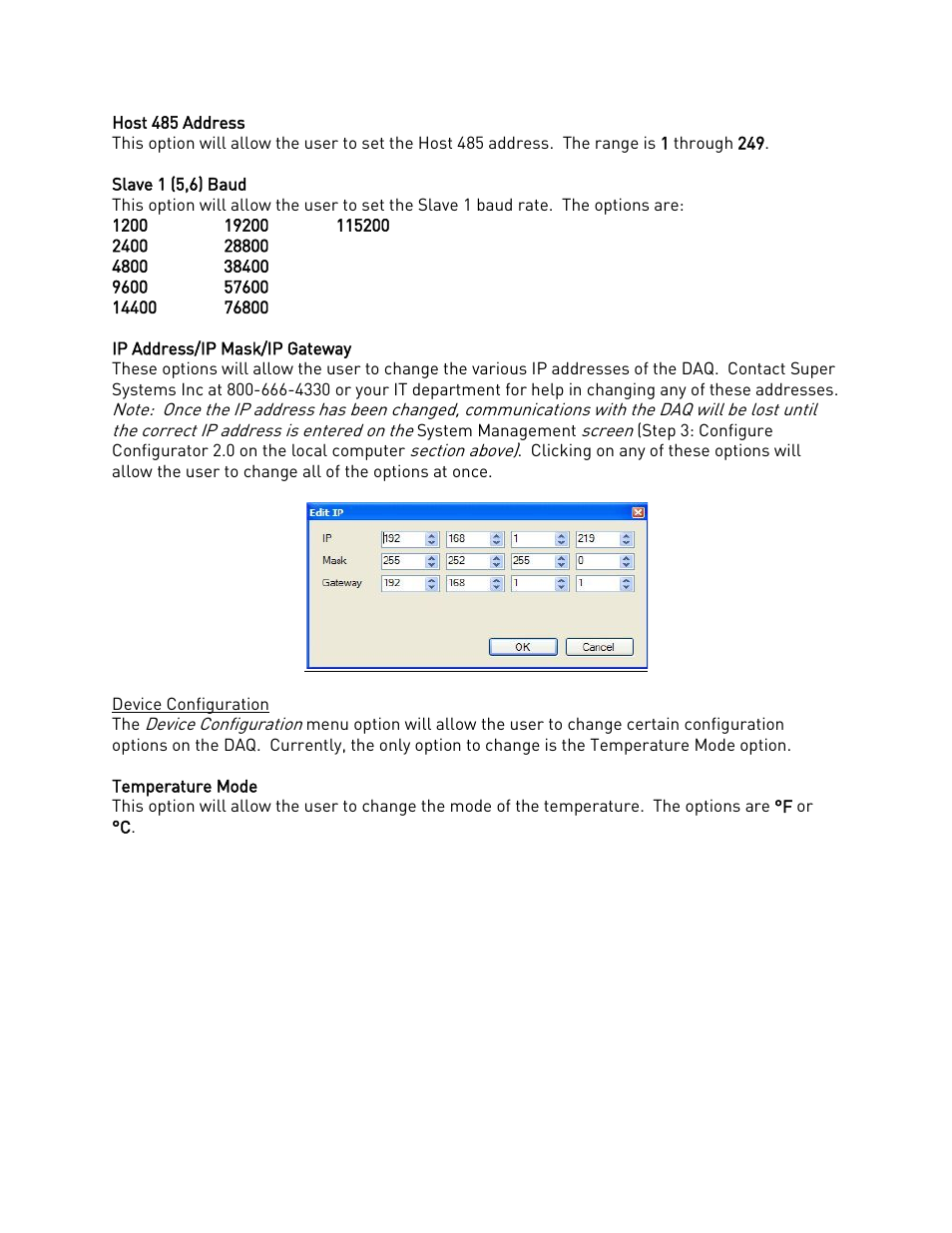 Device configuration | Super Systems DAQ User Manual | Page 18 / 34