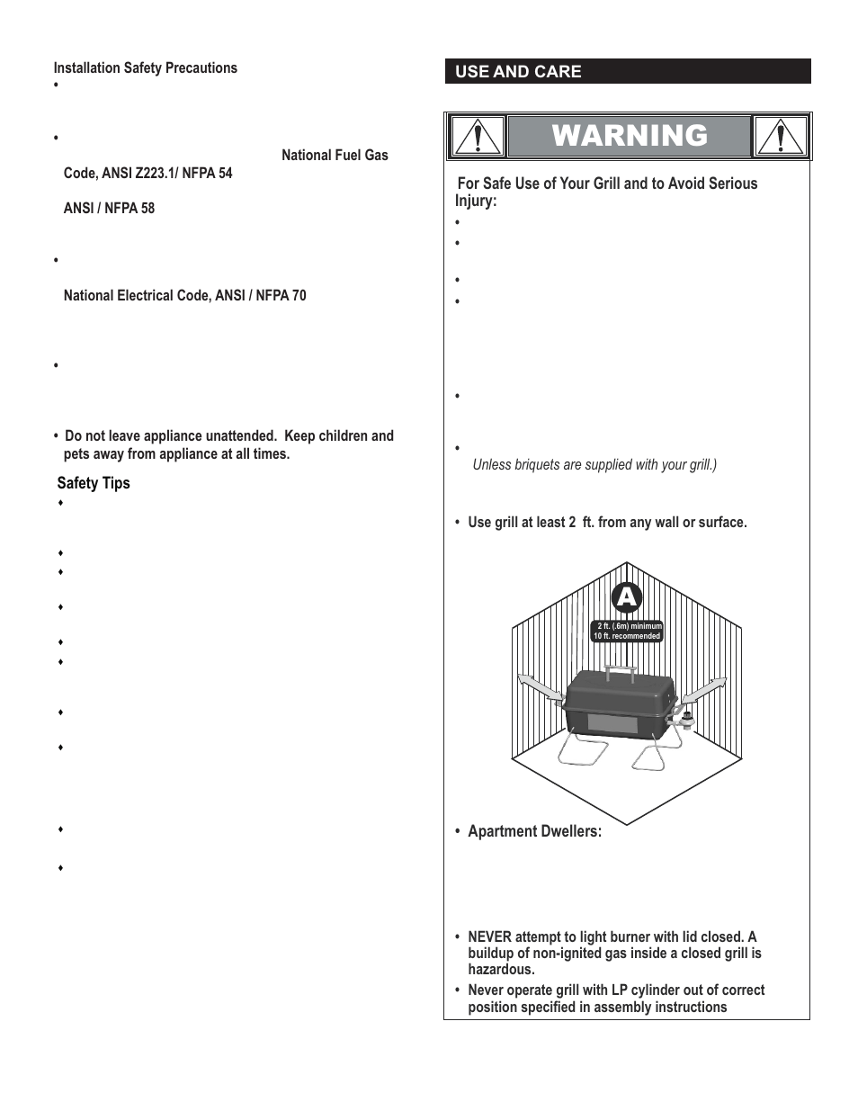 Warning | Char-Broil 461111811 User Manual | Page 3 / 12