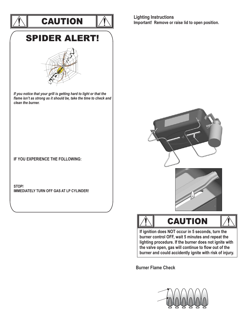 Spider alert, Caution | Char-Broil 461111811 User Manual | Page 5 / 12