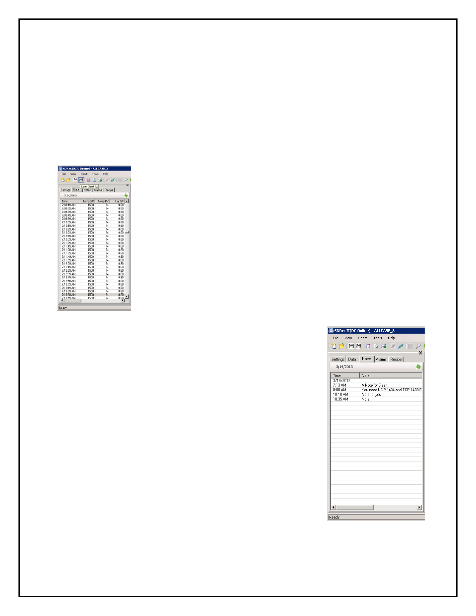 Left pane list views, Data tab notes tab | Super Systems SD Recorder II User Manual | Page 25 / 50