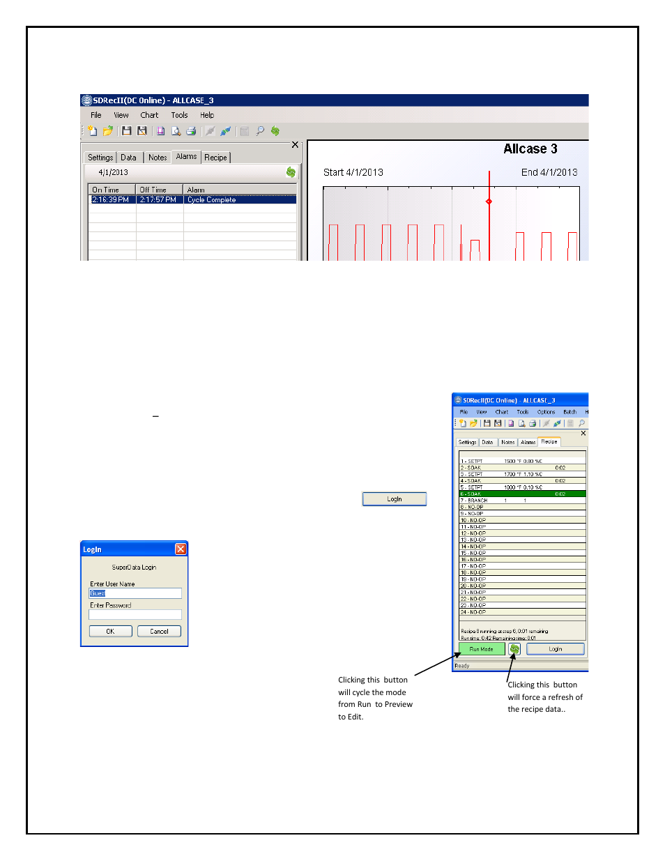Alarm tab recipe tab | Super Systems SD Recorder II User Manual | Page 26 / 50