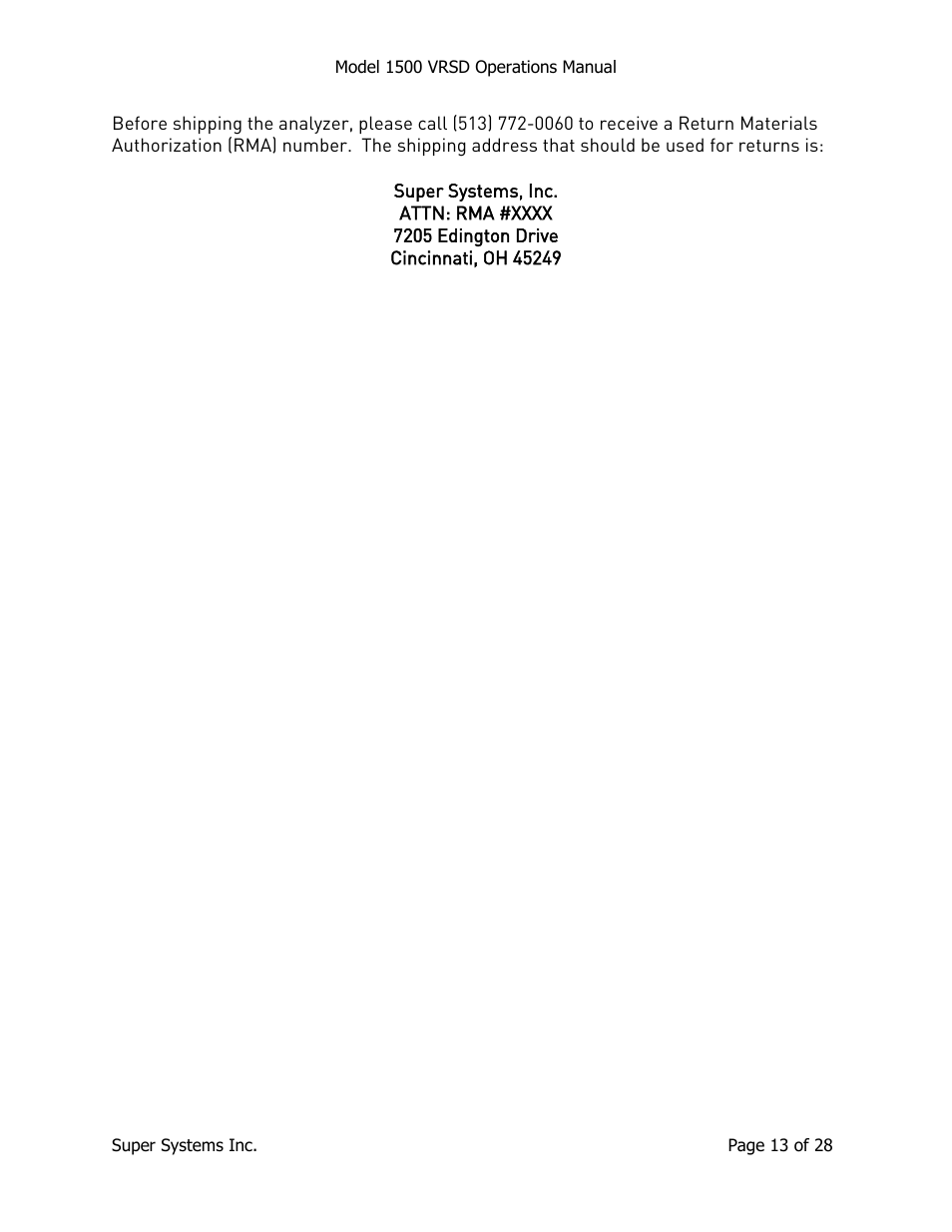 Super Systems 1500 VRSD User Manual | Page 13 / 28