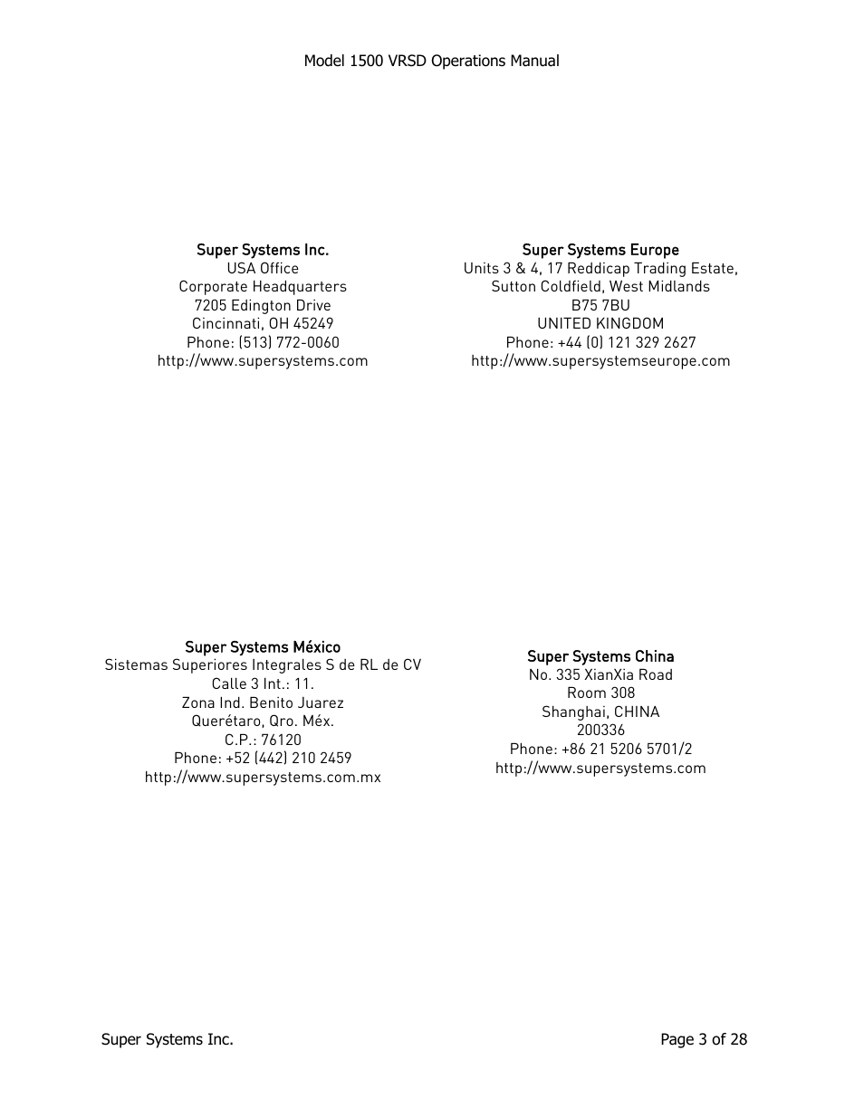 Super Systems 1500 VRSD User Manual | Page 3 / 28