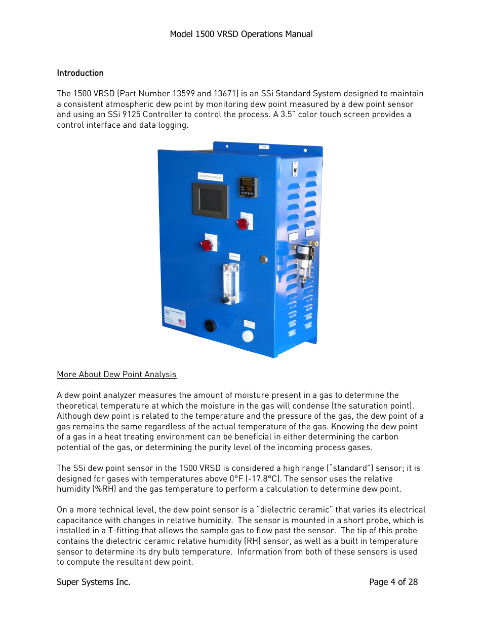 Introduction, More about dew point analysis | Super Systems 1500 VRSD User Manual | Page 4 / 28