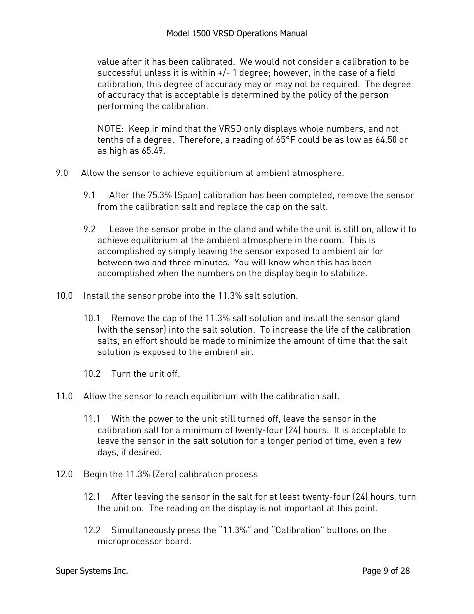 Super Systems 1500 VRSD User Manual | Page 9 / 28