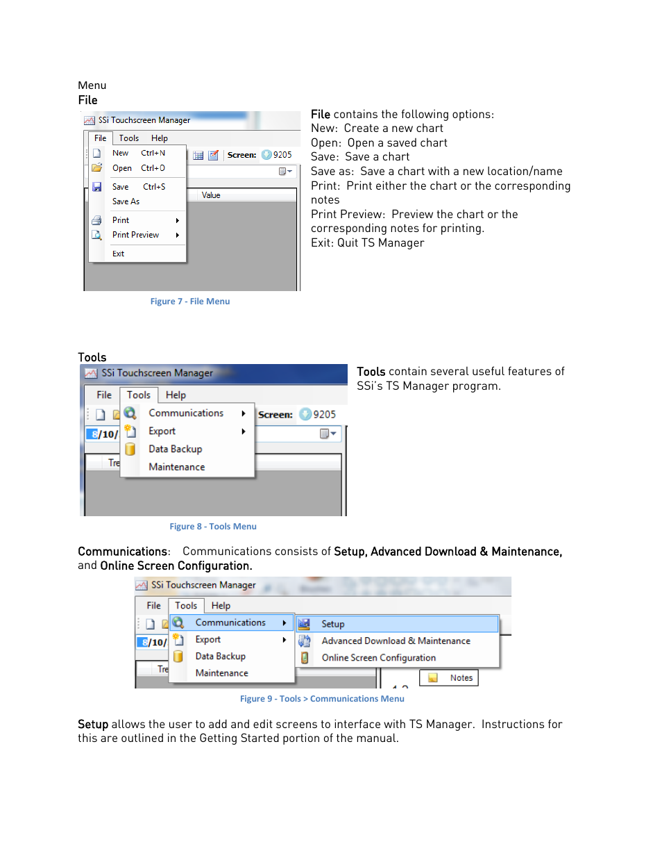 File, Tools, File tools communications | Super Systems TS Manager User Manual | Page 6 / 22