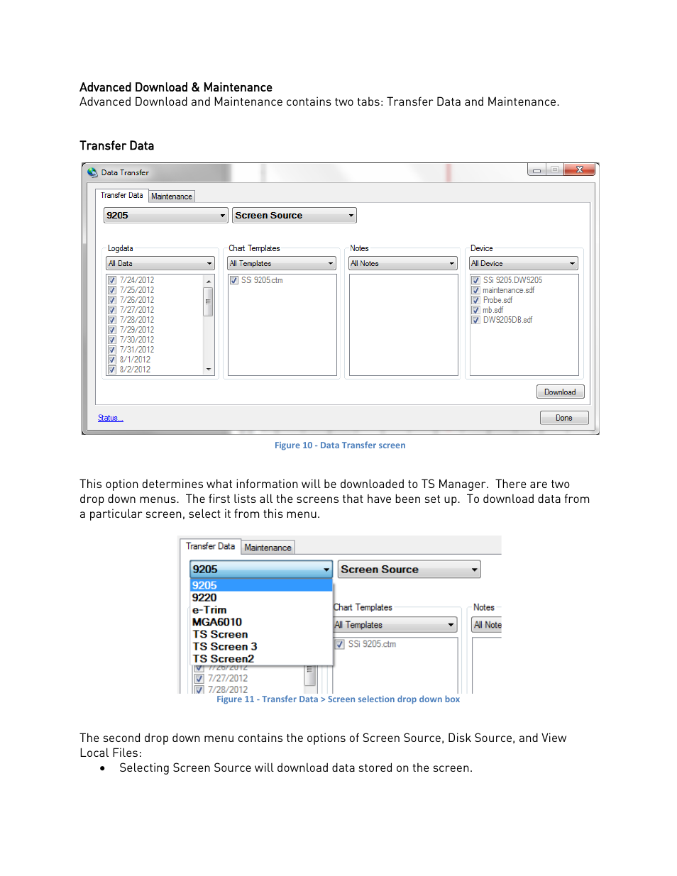 Advanced download & maintenance, Transfer data, Advanced download & maintenance transfer data | Super Systems TS Manager User Manual | Page 7 / 22