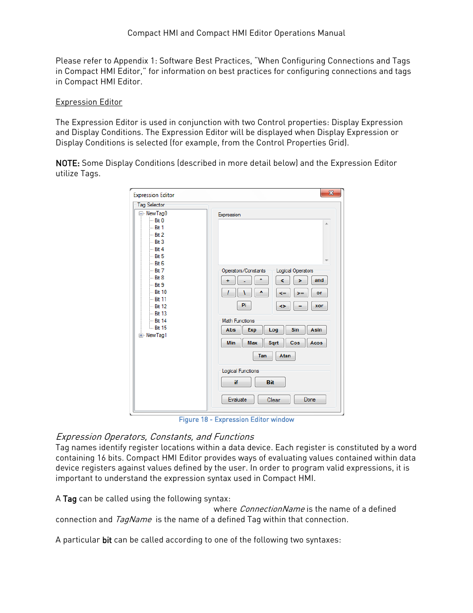 Expression editor, Expression operators, constants, and functions | Super Systems Compact HMI User Manual | Page 17 / 60