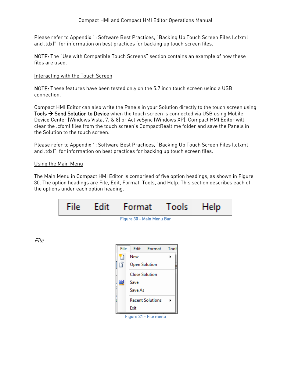 Interacting with the touch screen, Using the main menu, File | Super Systems Compact HMI User Manual | Page 34 / 60