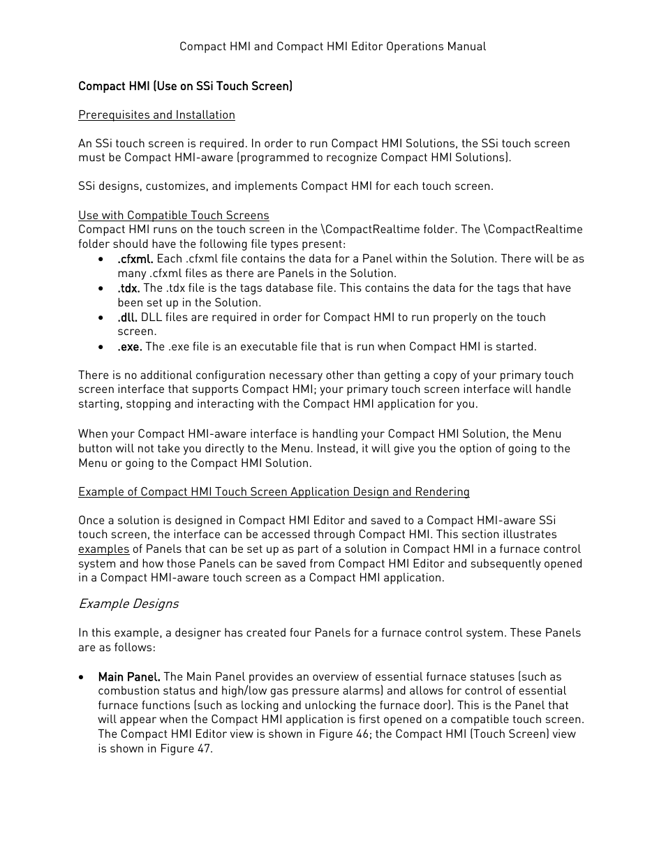 Compact hmi (use on ssi touch screen), Prerequisites and installation, Use with compatible touch screens | Example designs | Super Systems Compact HMI User Manual | Page 43 / 60