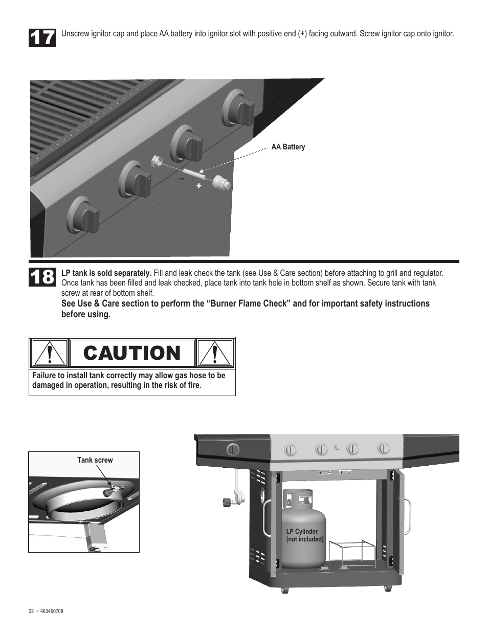 Caution | Char-Broil 463460708 User Manual | Page 22 / 28