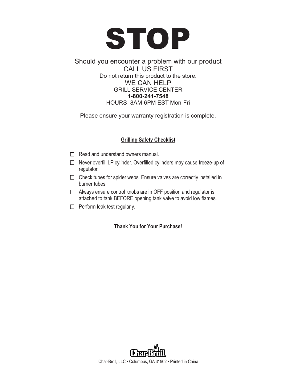 Stop | Char-Broil 463460708 User Manual | Page 28 / 28