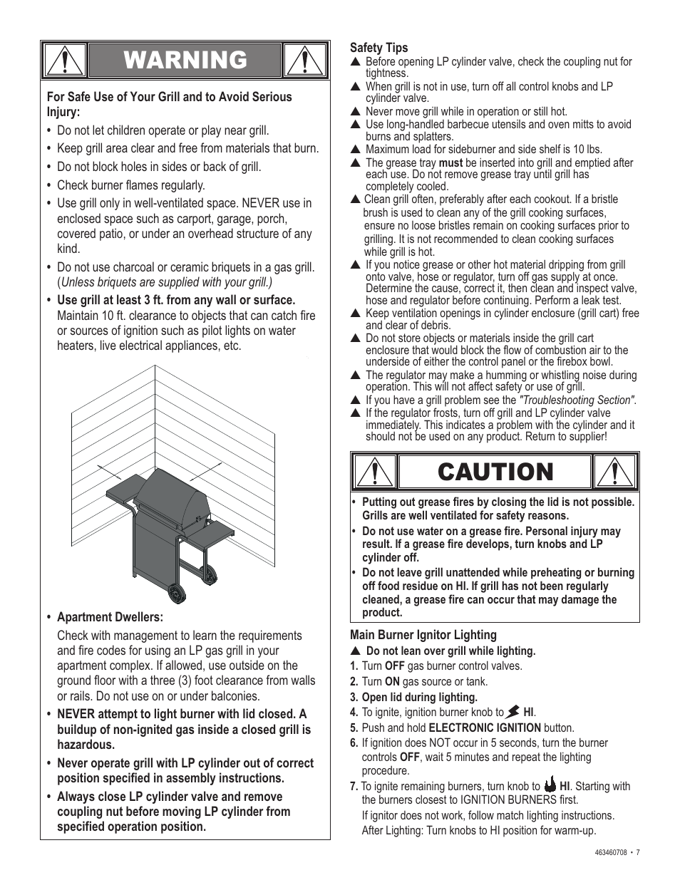 Warning, Caution | Char-Broil 463460708 User Manual | Page 7 / 28