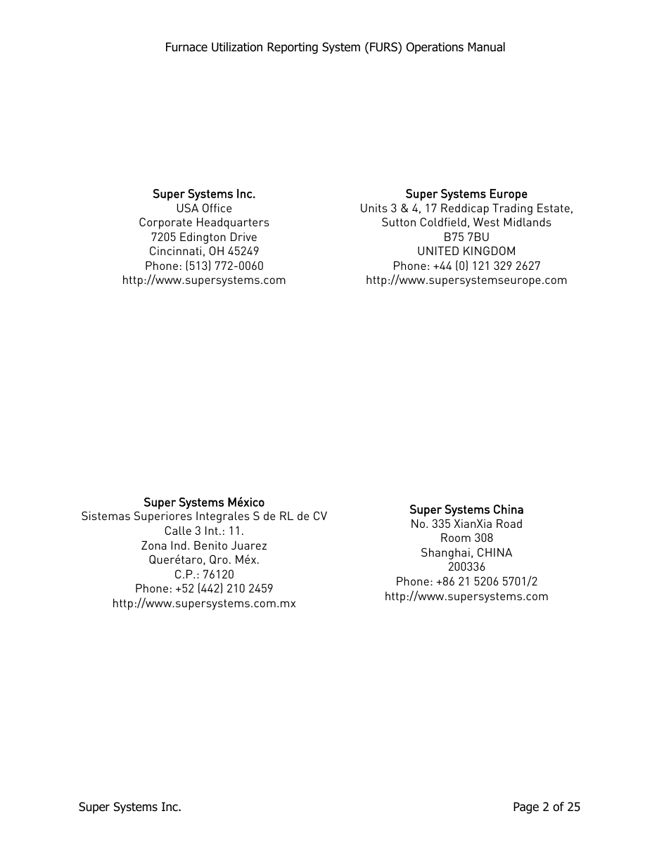 Super Systems FURS User Manual | Page 2 / 25