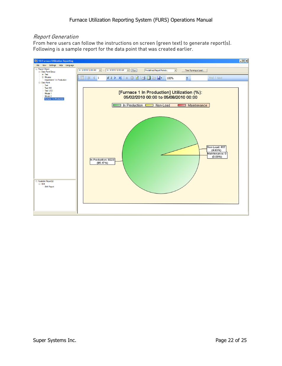 Report generation | Super Systems FURS User Manual | Page 22 / 25