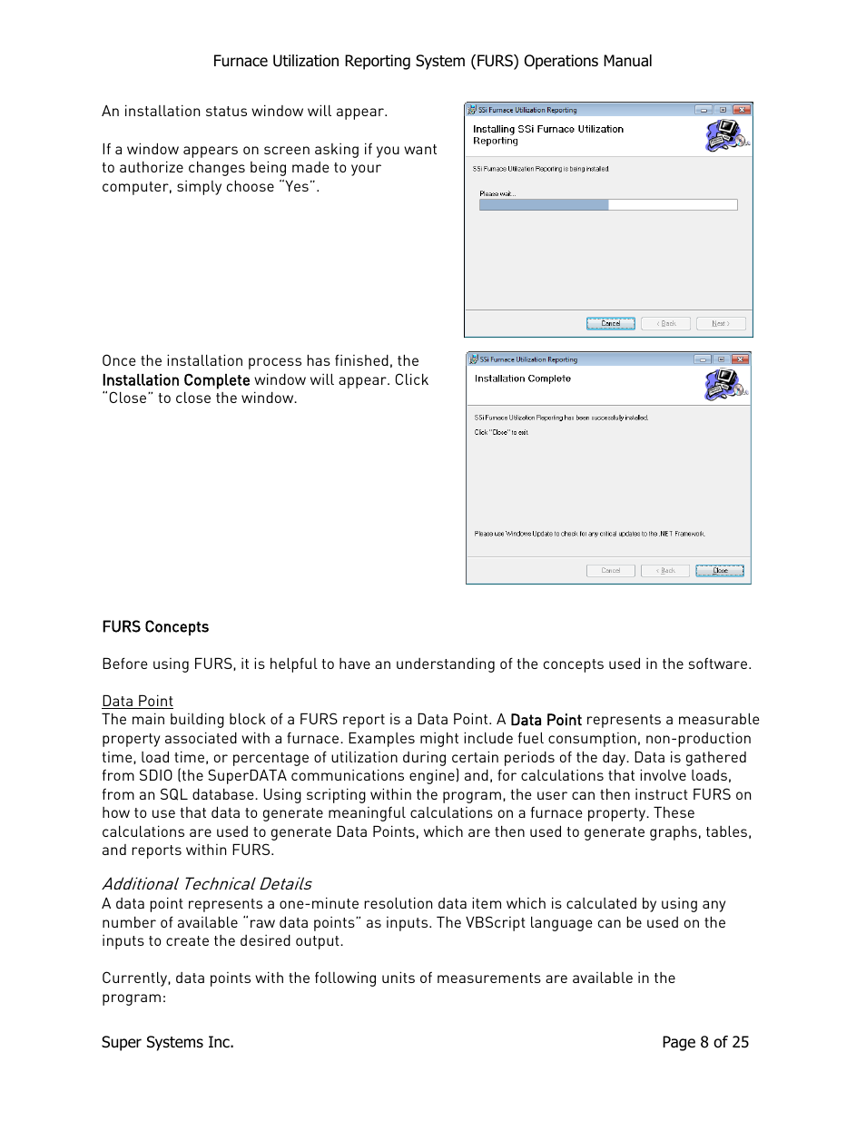 Furs concepts, Data point, Additional technical details | Super Systems FURS User Manual | Page 8 / 25