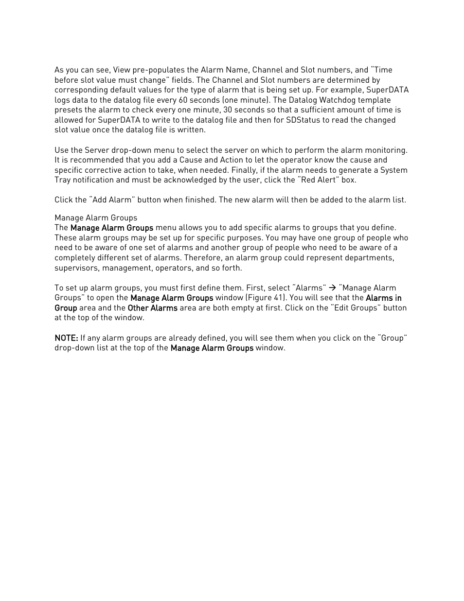 Manage alarm groups | Super Systems SDStatus User Manual | Page 29 / 83