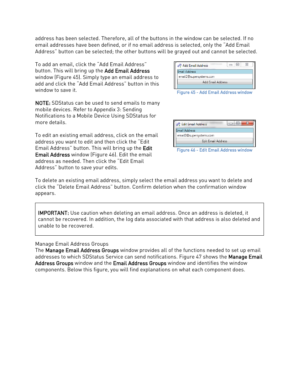 Manage email address groups | Super Systems SDStatus User Manual | Page 33 / 83