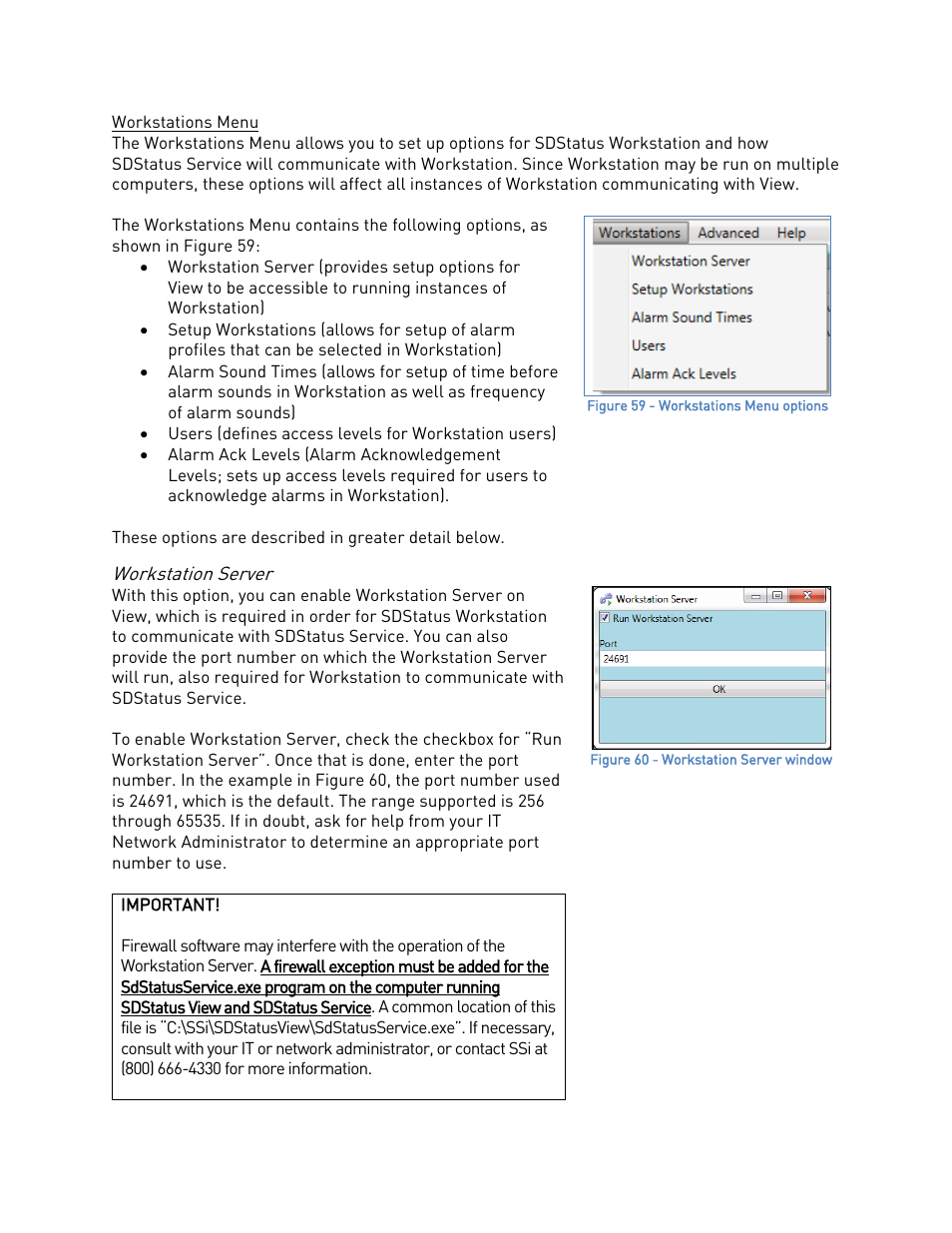 Workstations menu, Workstation server | Super Systems SDStatus User Manual | Page 43 / 83