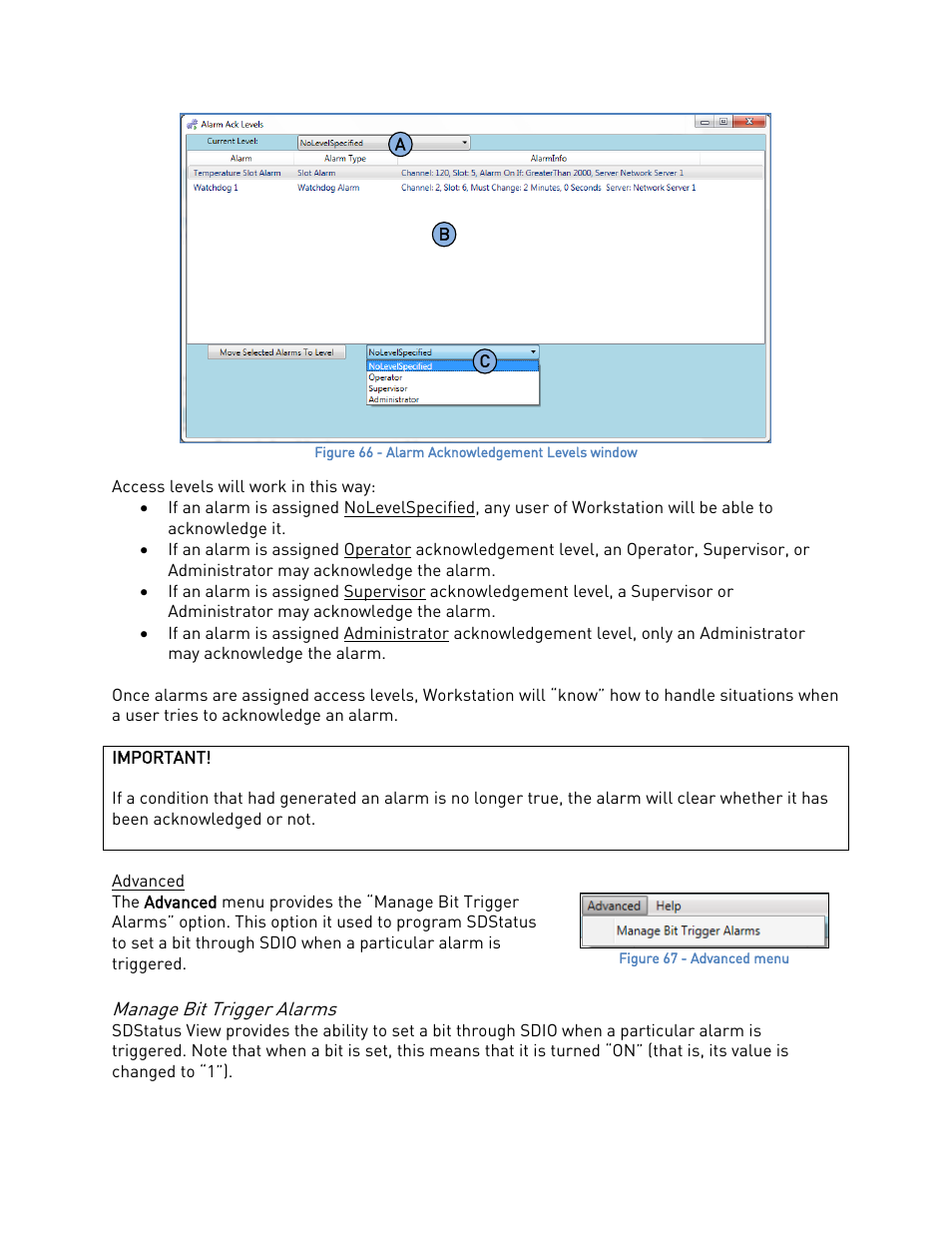 Advanced, Manage bit trigger alarms | Super Systems SDStatus User Manual | Page 48 / 83