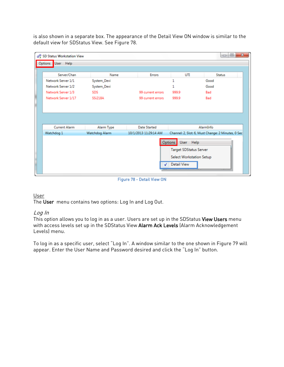 User, Log in | Super Systems SDStatus User Manual | Page 56 / 83
