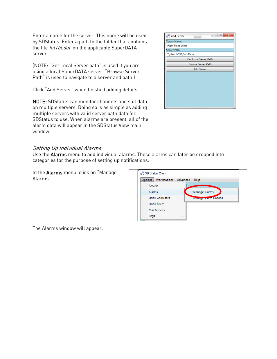 Setting up individual alarms | Super Systems SDStatus User Manual | Page 62 / 83