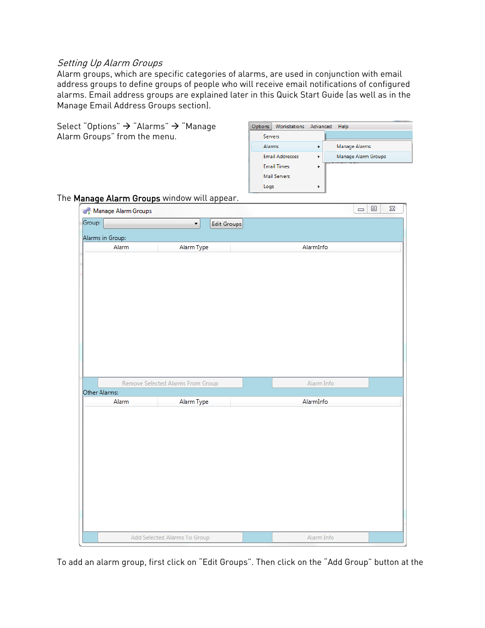 Setting up alarm groups | Super Systems SDStatus User Manual | Page 64 / 83