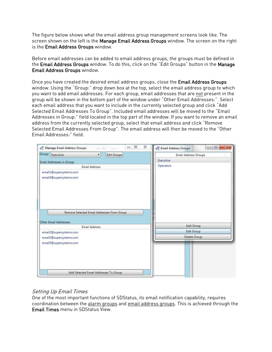 Setting up email times | Super Systems SDStatus User Manual | Page 68 / 83