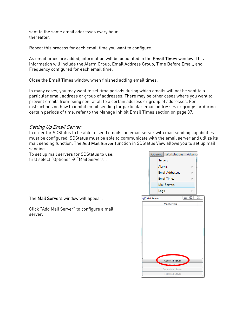 Setting up email server | Super Systems SDStatus User Manual | Page 70 / 83