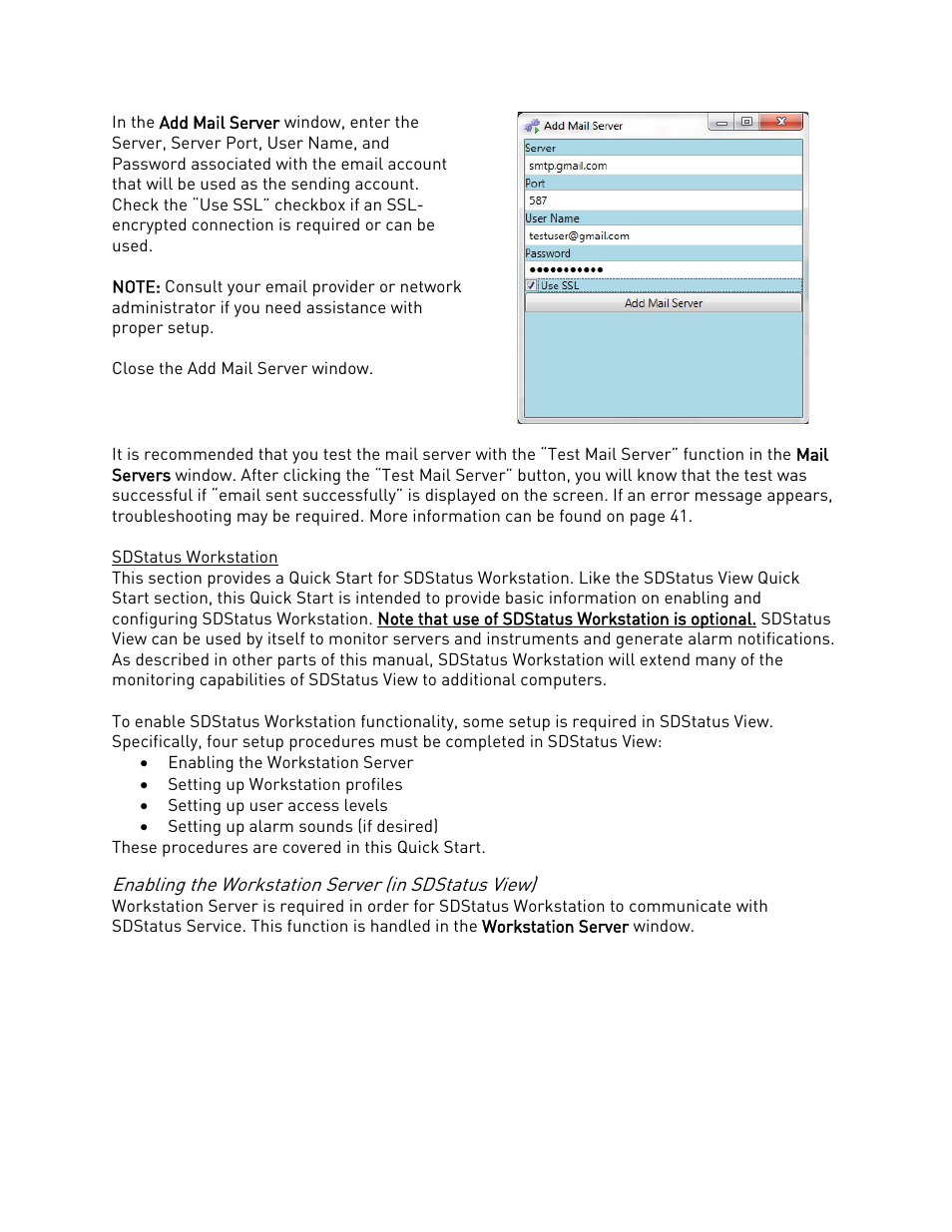 Sdstatus workstation, Enabling the workstation server (in sdstatus view) | Super Systems SDStatus User Manual | Page 71 / 83