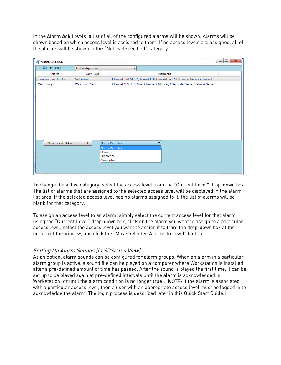 Setting up alarm sounds (in sdstatus view) | Super Systems SDStatus User Manual | Page 76 / 83
