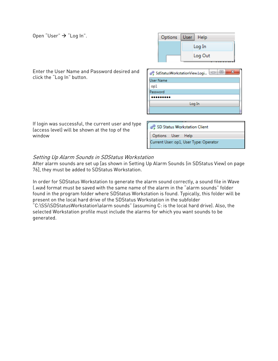 Setting up alarm sounds in sdstatus workstation | Super Systems SDStatus User Manual | Page 79 / 83