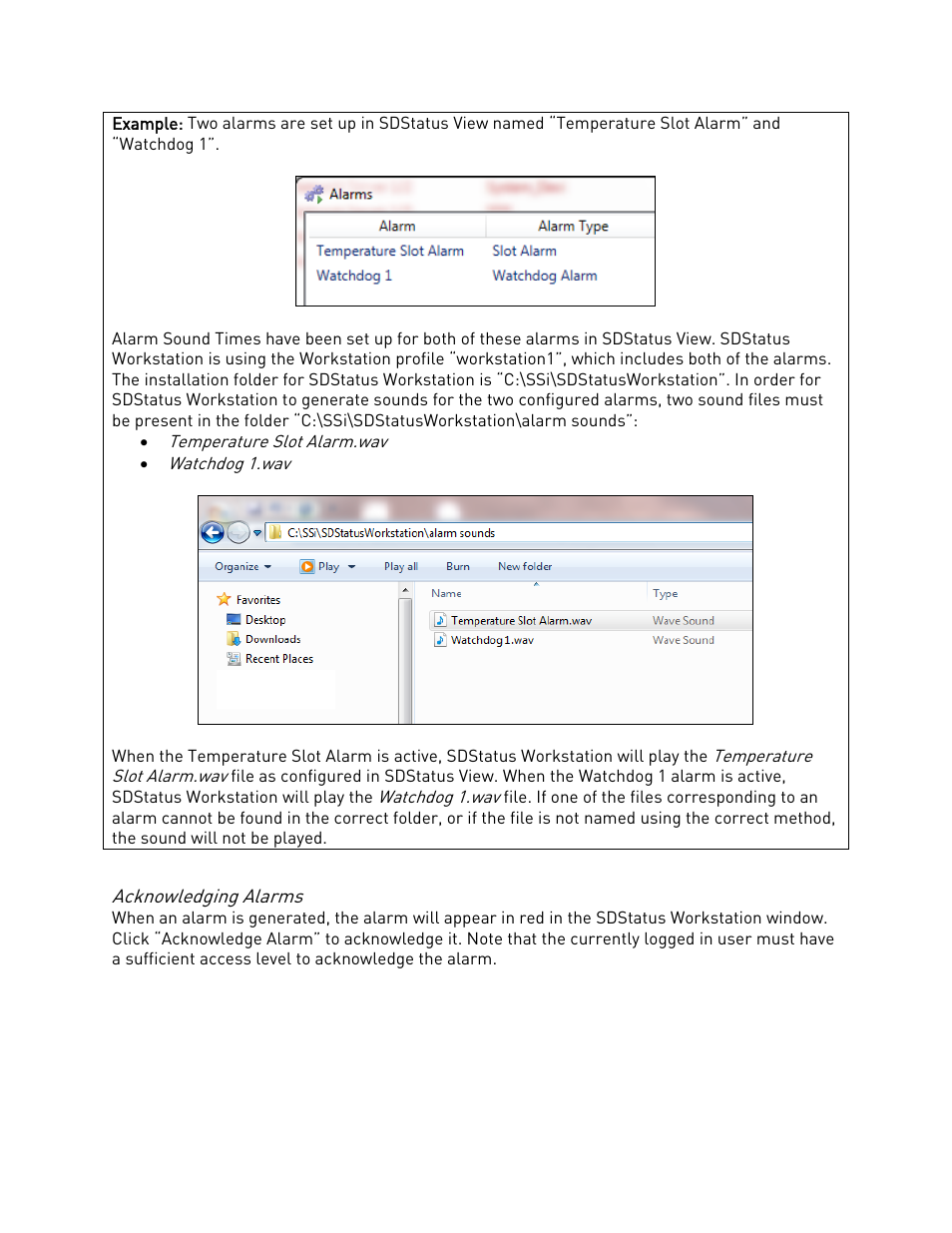 Acknowledging alarms | Super Systems SDStatus User Manual | Page 80 / 83