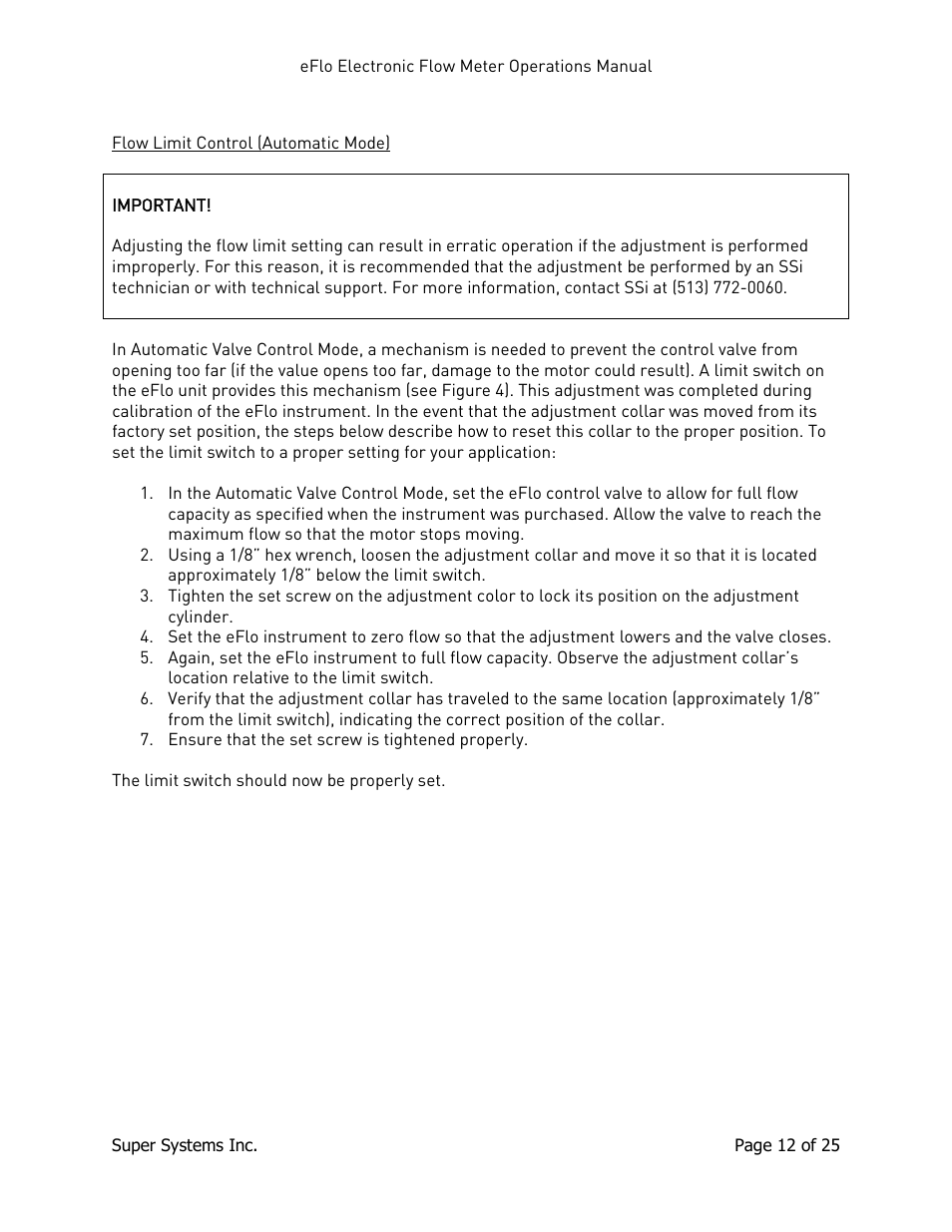 Flow limit control (automatic mode) | Super Systems eFLO User Manual | Page 12 / 25