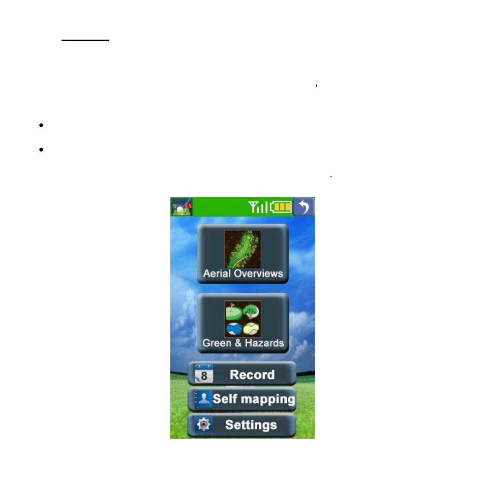 Satellite reception status, 0 menu 1 - golf | Sureshotgps SS9000X V2.0 User Manual | Page 12 / 28