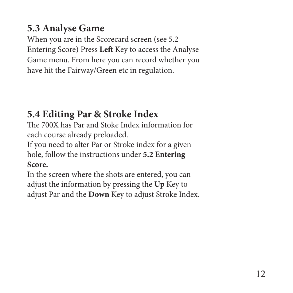 12 5.4 editing par & stroke index, 3 analyse game | Sureshotgps MICRO 700X User Manual | Page 12 / 32