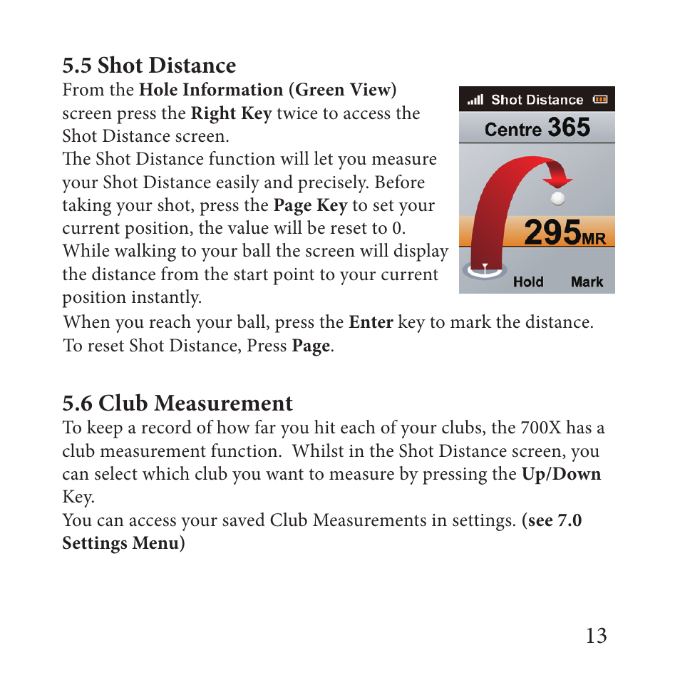 6 club measurement, 5 shot distance | Sureshotgps MICRO 700X User Manual | Page 13 / 32