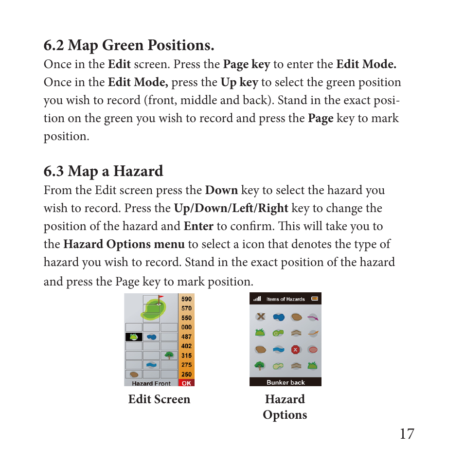 17 6.2 map green positions, 3 map a hazard | Sureshotgps MICRO 700X User Manual | Page 17 / 32
