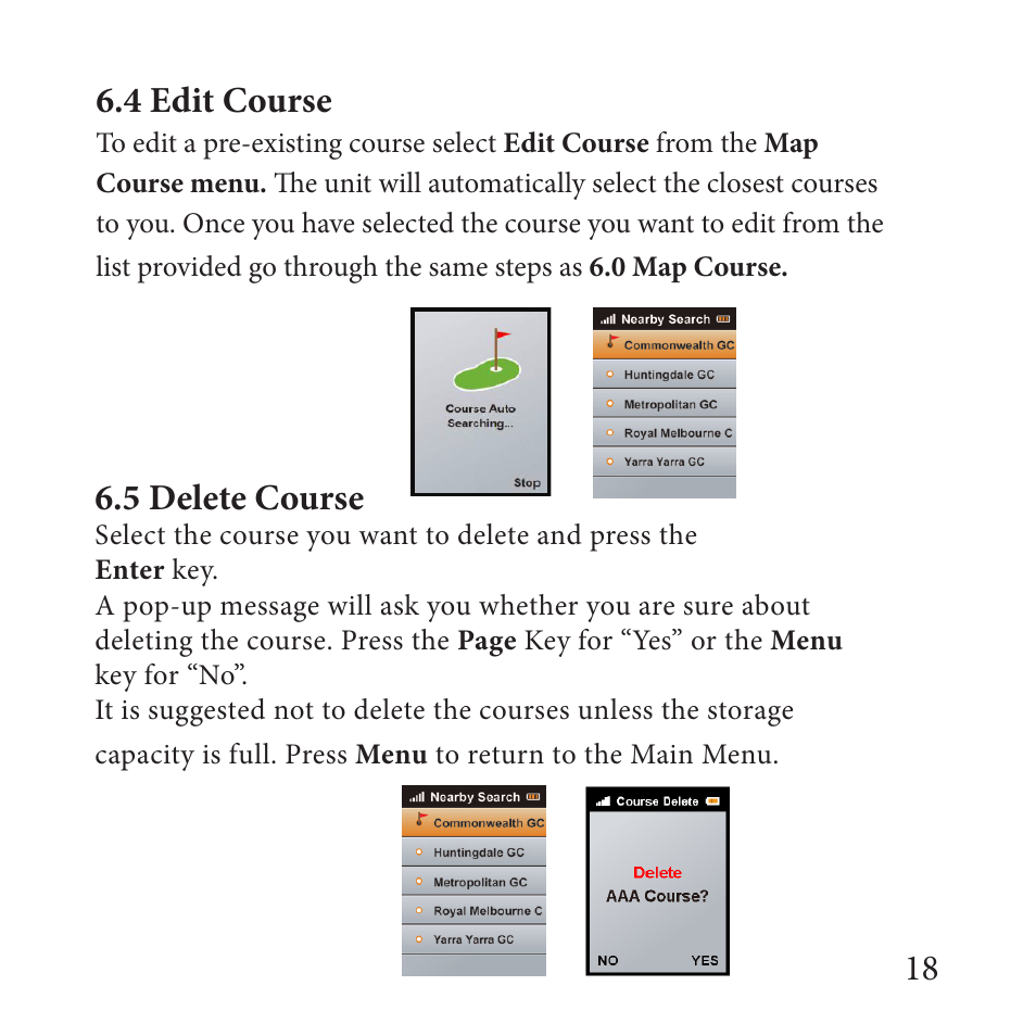 18 6.4 edit course, 5 delete course | Sureshotgps MICRO 700X User Manual | Page 18 / 32