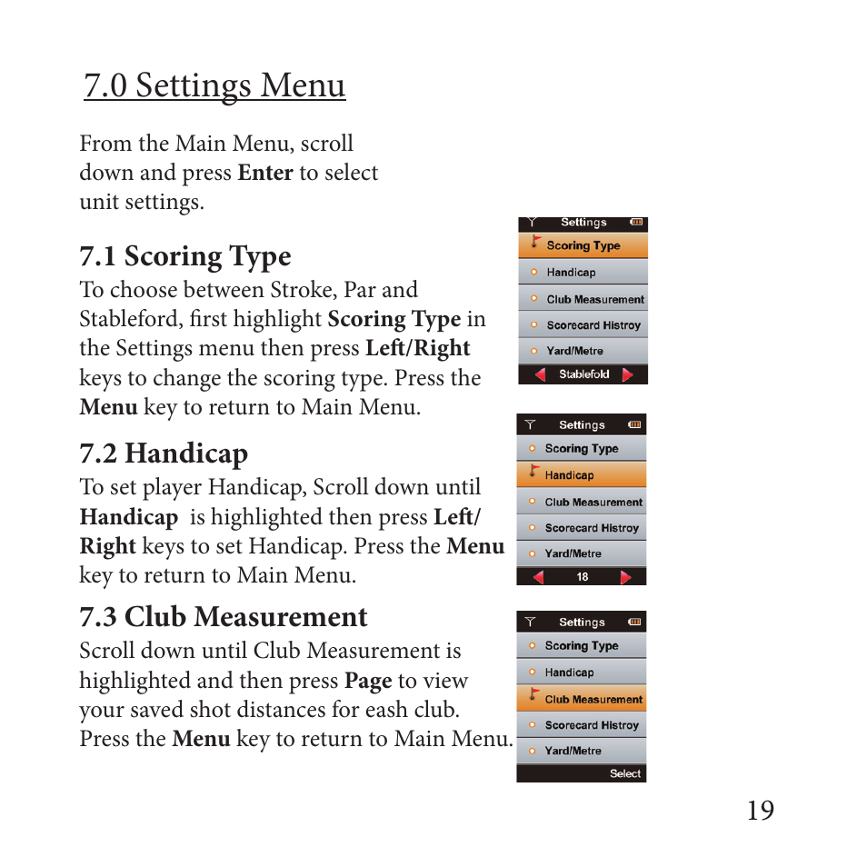 0 settings menu | Sureshotgps MICRO 700X User Manual | Page 19 / 32