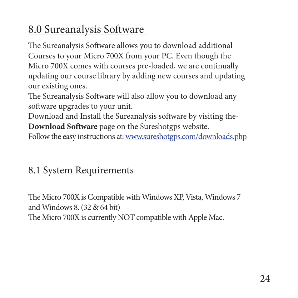 0 sureanalysis software, 1 system requirements | Sureshotgps MICRO 700X User Manual | Page 24 / 32