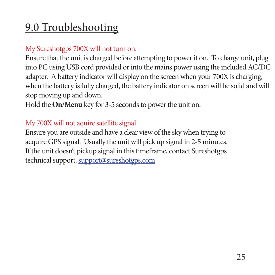 0 troubleshooting | Sureshotgps MICRO 700X User Manual | Page 25 / 32