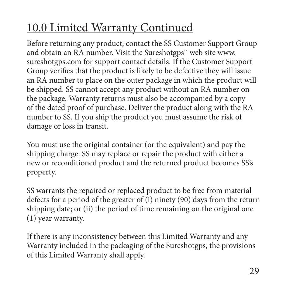 0 limited warranty continued | Sureshotgps MICRO 700X User Manual | Page 29 / 32