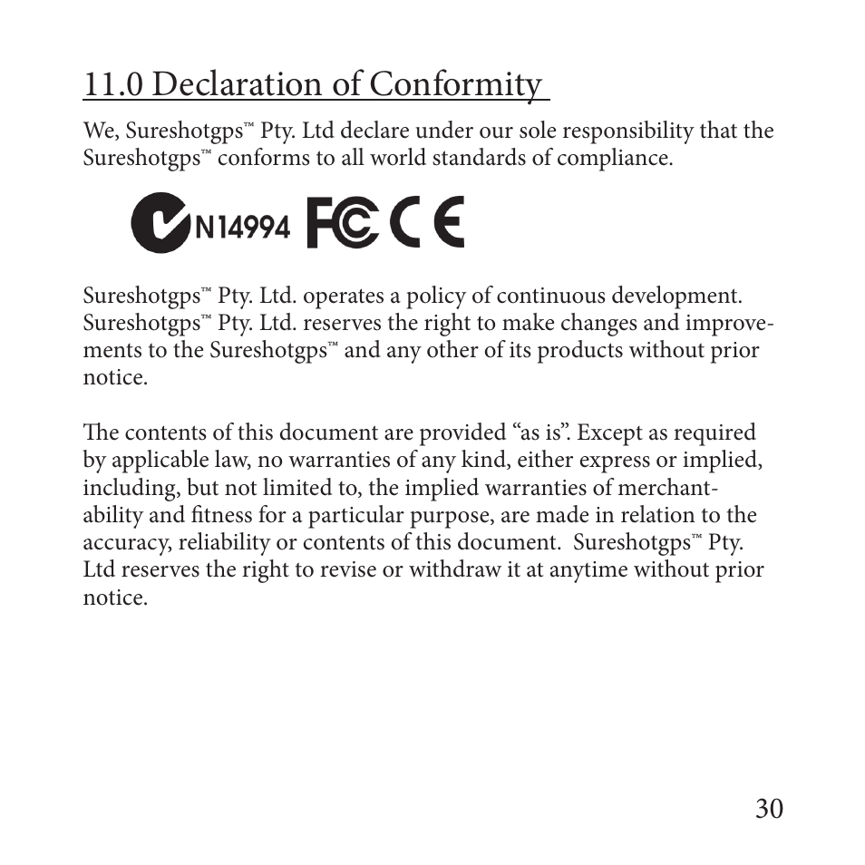 0 declaration of conformity | Sureshotgps MICRO 700X User Manual | Page 30 / 32