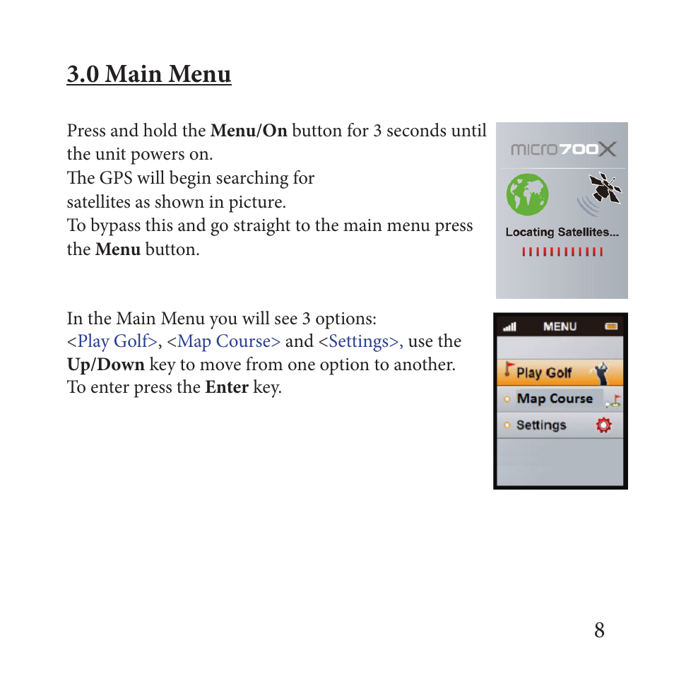 0 main menu | Sureshotgps MICRO 700X User Manual | Page 8 / 32