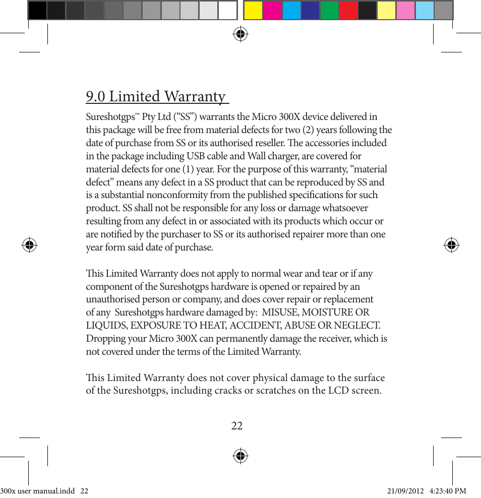 0 limited warranty | Sureshotgps MICRO 300X User Manual | Page 22 / 27